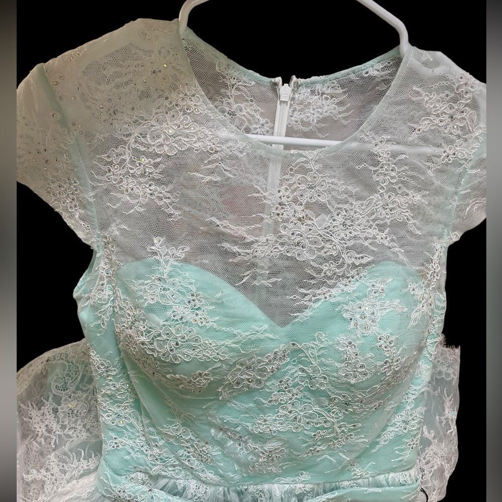 La Femme Light Mint Sleeveless Crew Neck Crystal Dress Size-6 - Picture 6 of 8